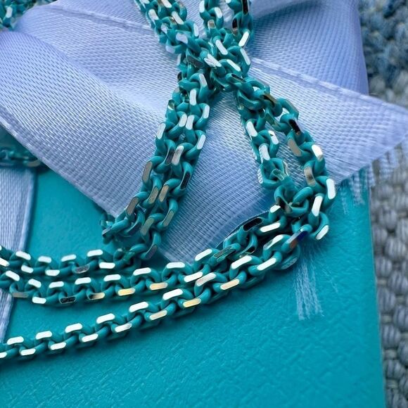 NEW 30" Tiffany & Co. Blue Enamel Sparkler Necklace - Picture 4 of 8